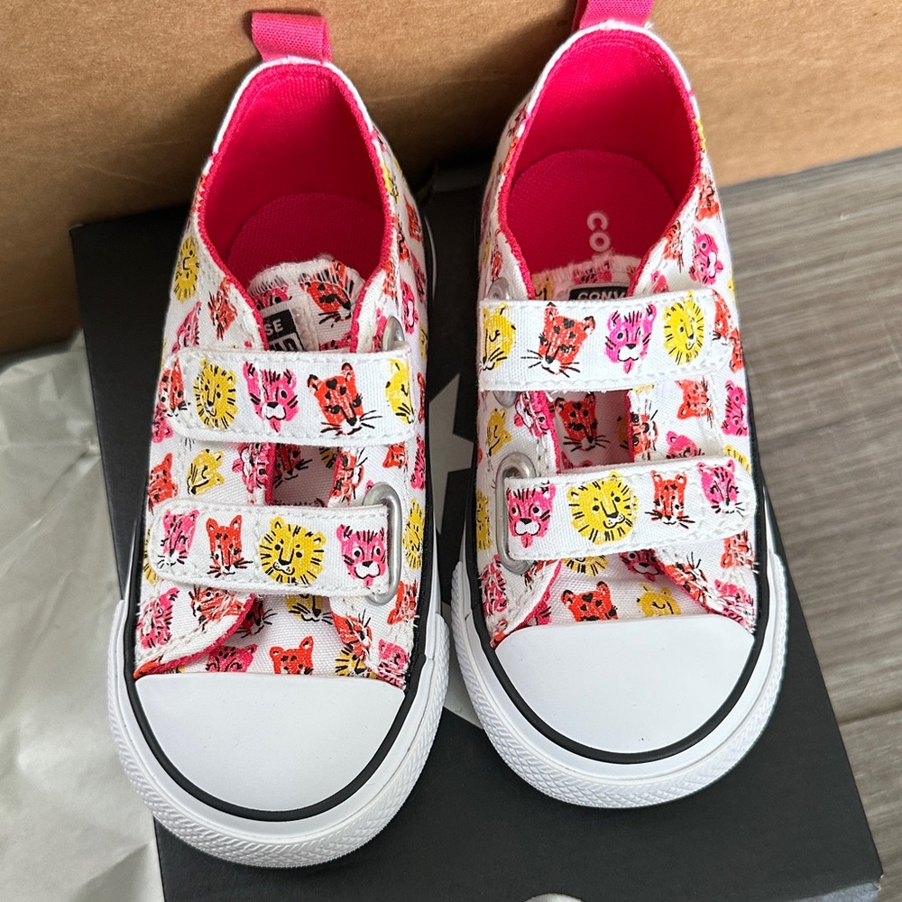 Converse Kids' White and Pink Animal Print Sneakers